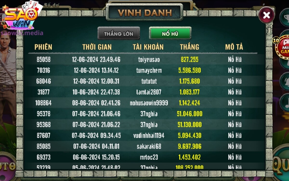 Chia sẻ bảng vinh danh người chơi thắng nhiều nhất